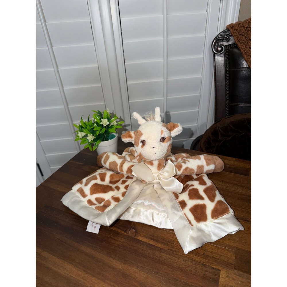 Bearington Baby Collection Giraffe Security Blanket Brown Tan Satin Trim Plush